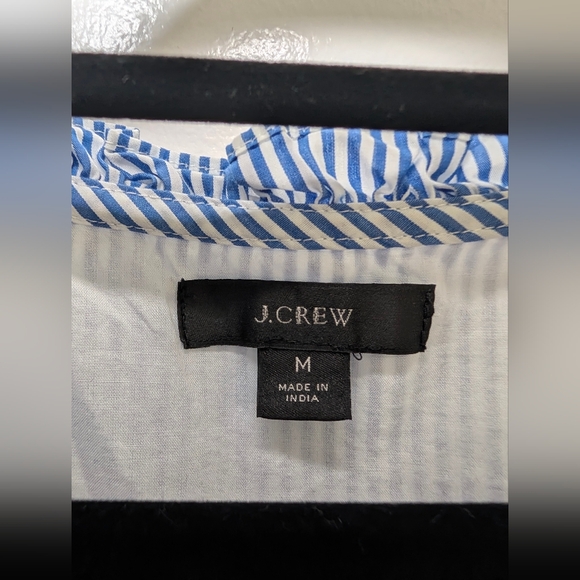 J.Crew Blue Striped Ruffle Tiered Midi Dress Size M Coastal Grandma Cottagecore - Picture 5 of 10